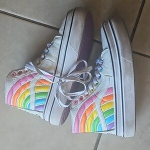 Vans x flour shop white leather rainbow platform shoes men's 5.5 woman's 7